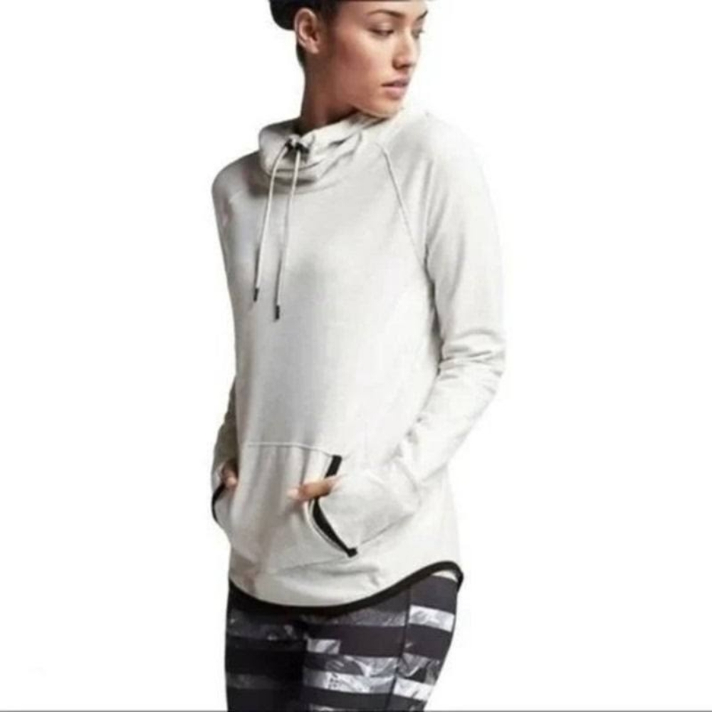 Athleta Light Gray Cowl Neck Pullover with Black Trim
